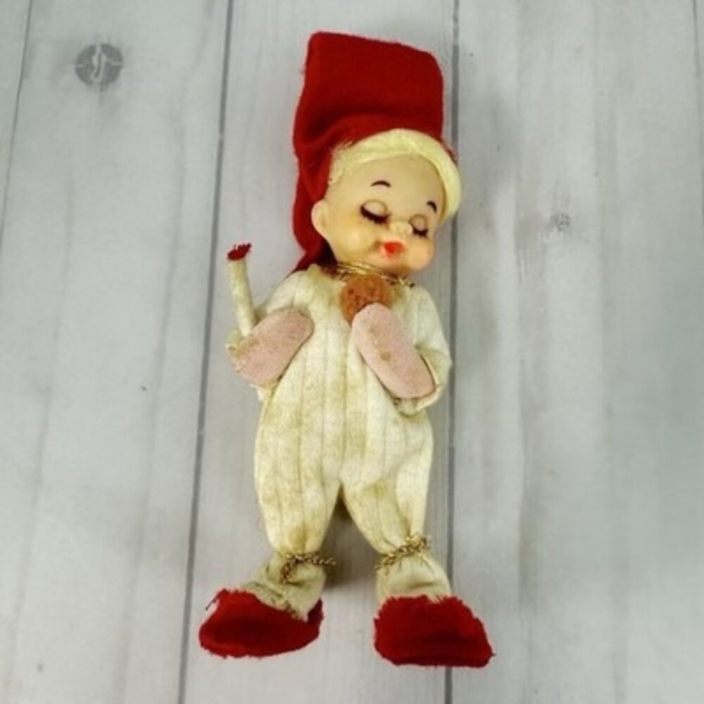 Vintage 1950's Felt Sleeping Pixie Elf Holding A Candle Christmas Decoration